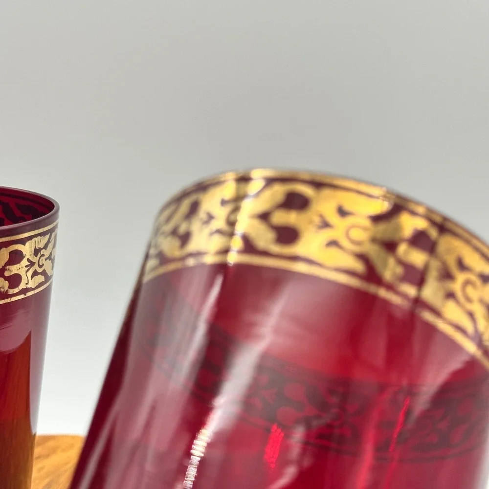 Ruby Red‎ Tumblers Gold Gilded Trim Italian (?) Set of 3